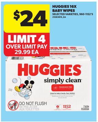 HUGGIES 16X BABY WIPES, 960-1152'S