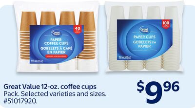 Great Value 12-oz. coffee cups