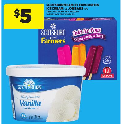 SCOTSBURN FAMILY FAVOURITES ICE CREAM, 1.5 L OR BARS, 12'S