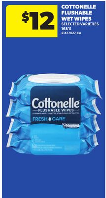 COTTONELLE FLUSHABLE WET WIPES, 168'S