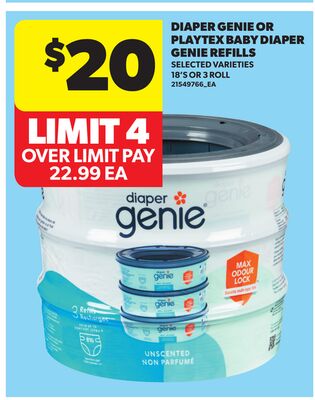 DIAPER GENIE OR PLAYTEX BABY DIAPER GENIE REFILLS, 18'S OR 3 ROLL