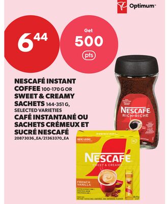 NESCAFÉ INSTANT COFFEE 100-170 G OR SWEET & CREAMY SACHETS 144-351 G