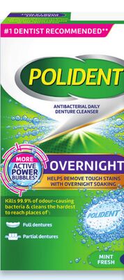 Polident overnight denture or retainer cleansers