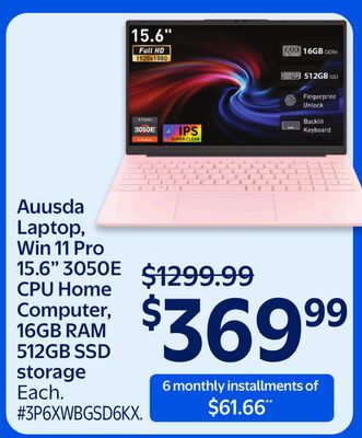 Auusda Laptop, Win 11 Pro 15.6" 3050E CPU Home Computer, 16GB RAM 512GB SSD storage