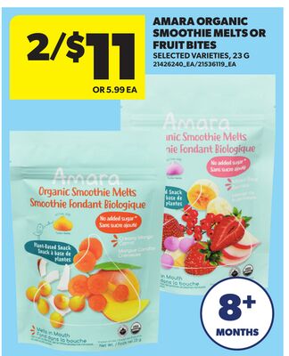 AMARA ORGANIC SMOOTHIE MELTS OR FRUIT BITES, 23 G