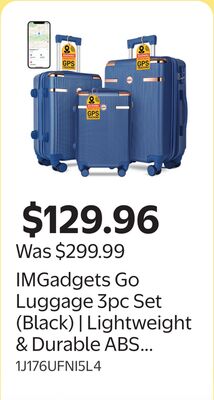 IMGadgets Go Luggage 3pc Set (Black) | Lightweight & Durable ABS Polycarbonate | 360° 4x Dual Spinner Wheels | TSA-Approved Lock | 3 GPS World Smart Tags | Spacious Design | Retractable Iron Handle