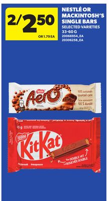 NESTLÉ OR MACINTOSH'S SINGLE BARS, 33-60 G