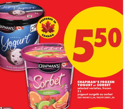 CHAPMAN'S FROZEN YOGURT OR SORBET, 2 L