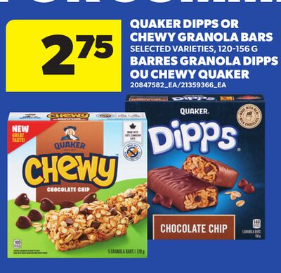 QUAKER DIPPS OR CHEWY GRANOLA BARS, 120-156 G