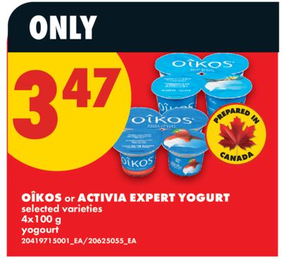 OÎKOS OR ACTIVIA EXPERT YOGURT, 4X100 G