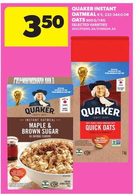 QUAKER INSTANT OATMEAL, 8'S, 232-344 G OR OATS, 900 G/1 KG