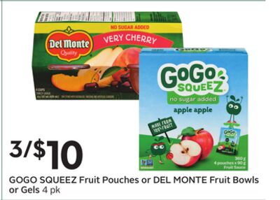 Fruit Pouches or DEL MONTE Fruit Bowls or Gels