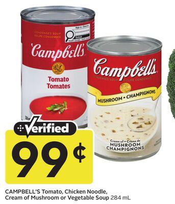 Tomato, Chicken Noodle, Cream of Mushroom or Vegetable Soup