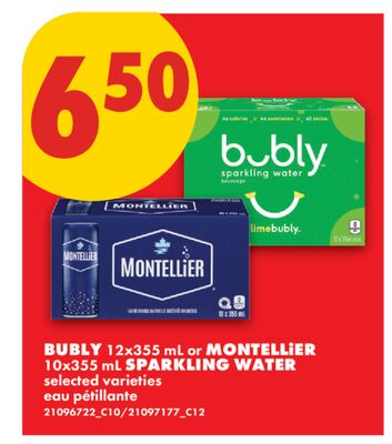 BUBLY, 12X355 ML OR MONTELLIER, 10X355 ML SPARKLING WATER