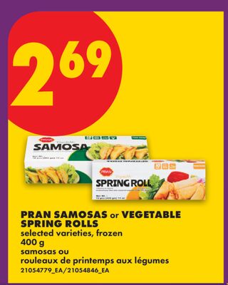 PRAN SAMOSAS OR VEGETABLE SPRING ROLLS, 400 G