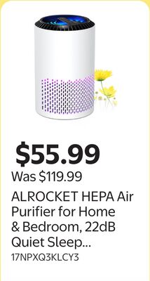 ALROCKET HEPA Air Purifier for Home & Bedroom, 22dB Quiet Sleep Mode, Helps Reduce Smoke, Pollen, Pet Dander, Hair & Odors, Compact Portable Design with Speed Control, Covers Up to 350 sq. ft., White