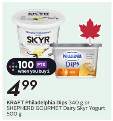 KRAFT Philadelphia Dips 340 g or SHEPHERD GOURMET Dairy Skyr Yogurt 500 g