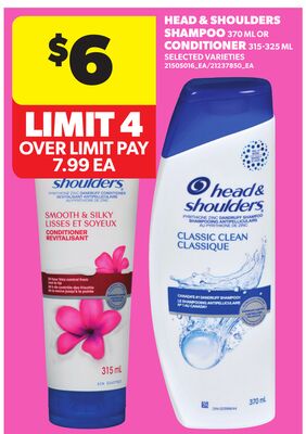 HEAD & SHOULDERS SHAMPOO, 370 ML OR CONDITIONER, 315-325 ML