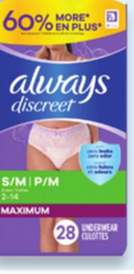Always Discreet incontinence pads or underwear