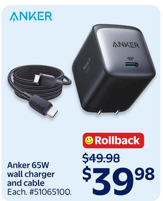 Anker 65W wall charger and cable