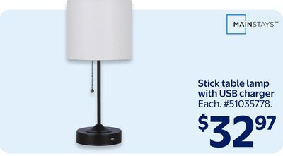 Mainstays Stick table lamp with USB charger