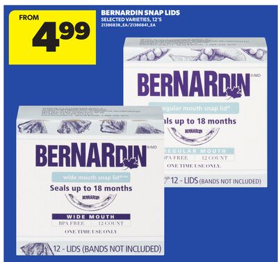 BERNARDIN SNAP LIDS, 12'S