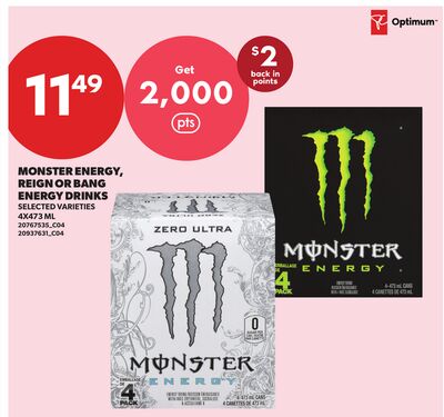 MONSTER ENERGY, REIGN OR BANG ENERGY DRINKS, 4X473 ML