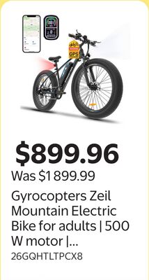 Gyrocopters Zeil Mountain Electric Bike for adults | 500 W motor | 27.5" tires | 40 km/h speed | 91 km range | 480 WH removable battery | UL-2849 approved | Fat tire Mountain E bike