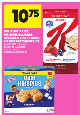 KELLOGG'S RICE KRISPIES SQUARES, SPECIAL K CRISPY BARS OR POP TARTS PASTRIES, 550 G - 1.15 KG