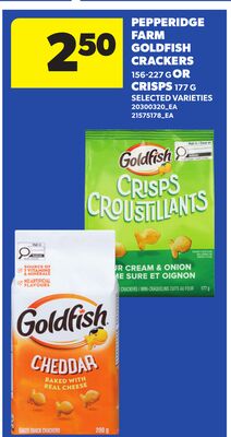 PEPPERIDGE FARM GOLDFISH CRACKERS, 156-227 G OR CRISPS, 177 G