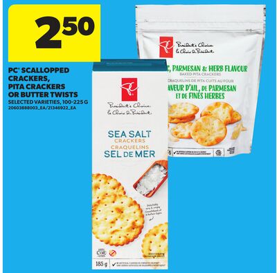 PC® SCALLOPPED CRACKERS, PITA CRACKERS OR BUTTER TWISTS, 100-225 G
