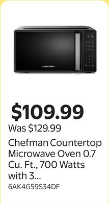 Chefman Countertop Microwave Oven 0.7 Cu. Ft., 700 Watts with 3 Presets and 10 Power Levels - Black