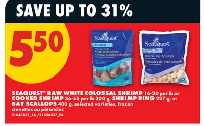SEAQUEST® RAW WHITE COLOSSAL SHRIMP, 16-20 PER LB OR COOKED SHRIMP, 36-55 PER LB, 300 G, SHRIMP RING, 227 G, OR BAY SCALLOPS, 400 G