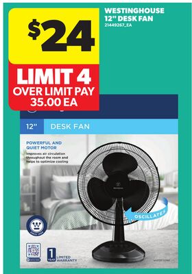 WESTINGHOUSE 12" DESK FAN