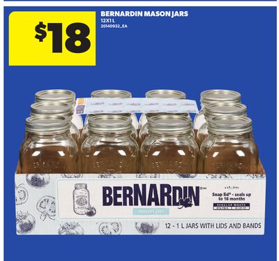 BERNARDIN MASON JARS, 12X1 L