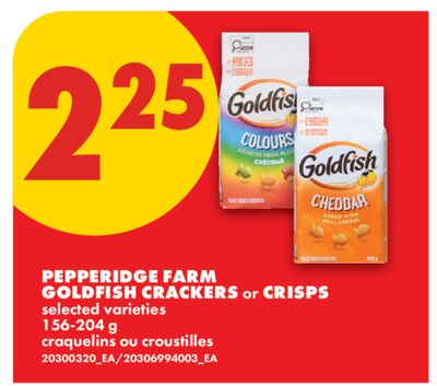PEPPERIDGE FARM GOLDFISH CRACKERS or CRISPS, 156-204 g