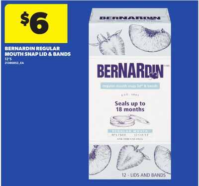 BERNARDIN REGULAR MOUTH SNAP LID & BANDS, 12'S