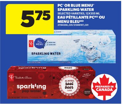 PC® OR BLUE MENU® SPARKLING WATER, 12X355 ML