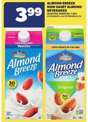 ALMOND BREEZE NON-DAIRY ALMOND BEVERAGES, 1.89 L