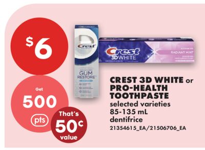 CREST 3D WHITE or PRO-HEALTH TOOTHPASTE, 85-135 mL