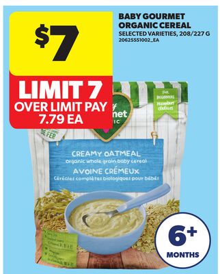 BABY GOURMET ORGANIC CEREAL, 208/227 G
