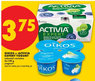 OIKOS OR ACTIVIA EXPERT YOGURT, 4X100 G