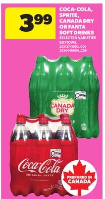 COCA-COLA, SPRITE, CANADA DRY OR FANTA SOFT DRINKS, 6X710 ML