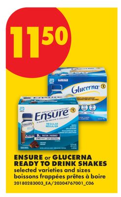 ENSURE or GLUCERNA READY TO DRINK SHAKES