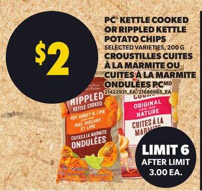 PC® KETTLE COOKED OR RIPPLED KETTLE POTATO CHIPS, 200 G
