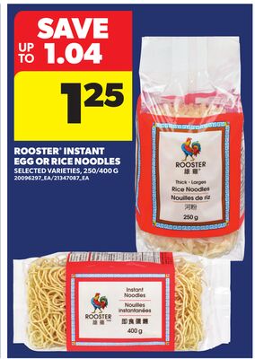 ROOSTER® INSTANT EGG OR RICE NOODLES, 250/400 G