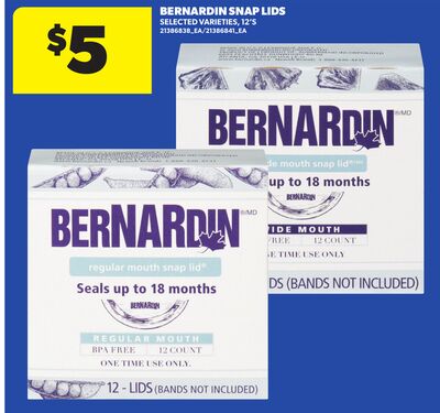 BERNARDIN SNAP LIDS, 12'S