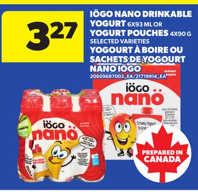 IÖGO NANO DRINKABLE YOGURT, 6X93 ML OR YOGURT POUCHES, 4X90 G