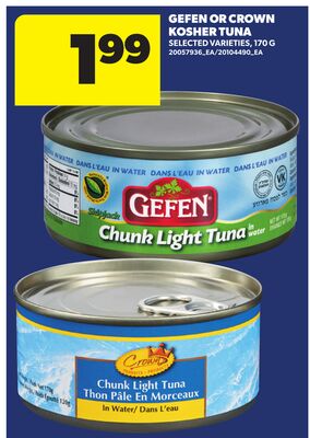 GEFEN OR CROWN KOSHER TUNA, 170 G