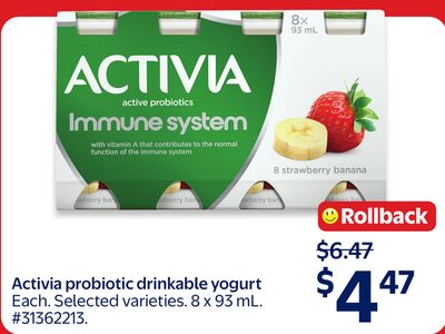 Activia probiotic drinkable yogurt
